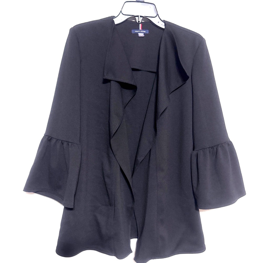 Tommy Hilfiger Sz 6 Peplum Black Bell Flare Sleeve Open Jacket Cardigan NWT $129